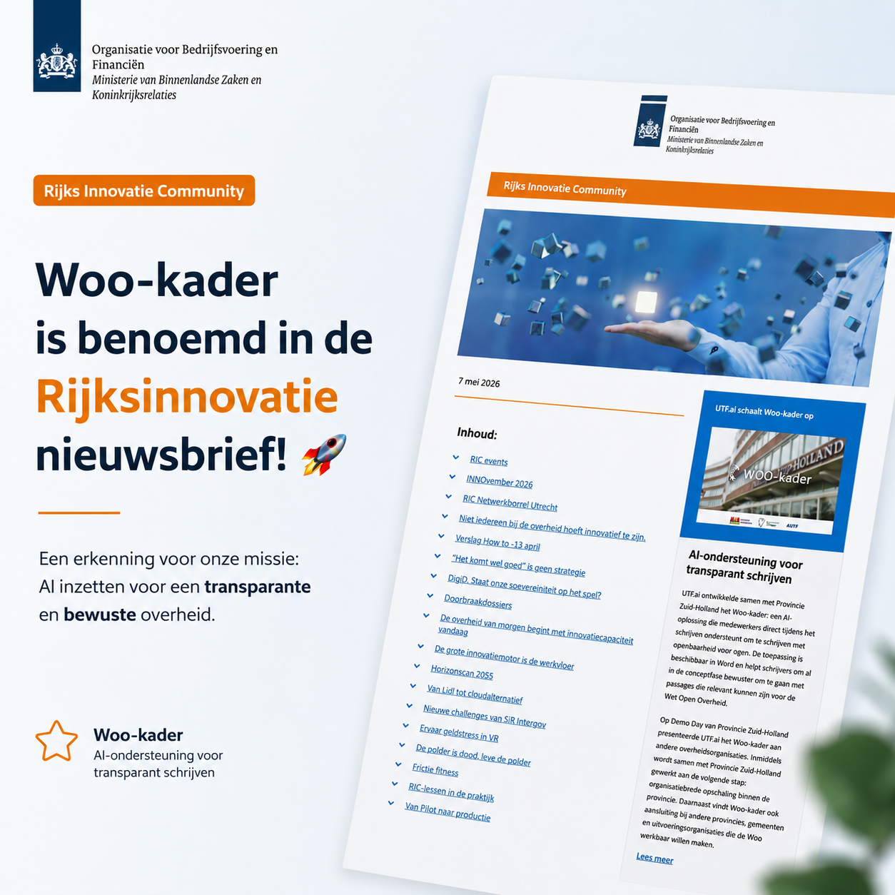 Woo-kader benoemd in de Rijksinnovatie-nieuwsbrief